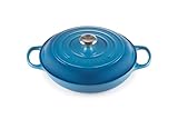 Le Creuset Signature Enamelled Cast Iron Shallow Casserole Dish With Lid, 30 cm, 3.2 Litres, Marseille Blue, 211803020