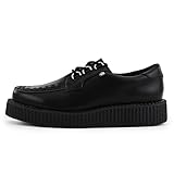 T.U.K Anarchic Creeper Mens & Womens Leather Shoes - Colour Black Leather - Punk Rock Platform Goth Shoes - Brothel Creepers - Wedge Lace Up Shoes T2340 - Size UK M8-W9