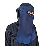 Hijab Niqab Face Veil Jilbab Abaya Khimar Headscarf One Piece Islamic Scarf Ideal Madrassa Mosque Ramadan Eid Wedding Everyday (Navy)