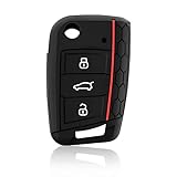 HooRLZ Vw TPU Key Fob Cover For Golf 7 Polo Tiguan T-Roc Seat Leon Cupra Ibiza Ateca Arona Skoda Octavia Superb Kodiaq, 3 Button Golf Key Protection Cover Silicone (Red Line)