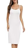 Vlazom Women's Full Slips, Soft Slinky Petticoat Ladies Long Nightdress Basic Underskirt for Women with Adjustable Straps White,M