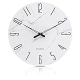 Modern Wall Clock 30cm Silent Marble White Waterproof Glass Clocks for Bathroom Kitchen Living Room Decor