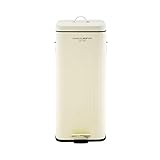 CHARLES BENTLEY Kitchen Bin, 30 Litre, Steel, Square, Retro Style, Kitchen Pedal Waste Bin, Cream, Contemporary, Aesthetic, Convenient, Side and Lid Handles, Inner Bucket, Easy Emptying (67x27cm)