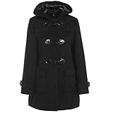 Ladies Duffle Wool Coat Womens Trench Winter Casual Hooded Classic Fit Outerwear Vintage Elegant Warm Jacket Plus Sizes Windproof Winter Mid Length Long Sleeves Overcoat With Horn Toggles(Black, 14)
