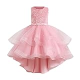 Girls Sequins Glitter Wedding Tutu Dress Tiered Mesh Tulle Flowy Elegant Pageant Birthday Dresses Kids Girls Sleeveless Party Dance Short Skirt Clothes Trendy Cute Skirts (Pink, 9-10 Years)
