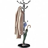 CASARIA® Elegant Coat Rack Hat Stand with Marble Base Coat Stand and 14x Rotatable Coat Hangers | Sturdy & Stylish Clothes Rack for Hallways & Offices Furniture | Black | 175cm Tall