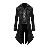 Crubelon Men Steampunk Tailcoat Jacket Gothic Medieval Victorian Frock Coat, Black, X-Large