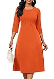 FANDEE Women's 2025 Maxi Dress - Solid Color Bohemian Summer Long Maxi Dress V-Neck 3/4 Sleeve, Orange, 3XL