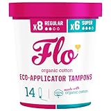 FLO Applicator Tampons, Made from Organic Cotton, Biodegradable, Regular and Super Combo Pack, 14 Count