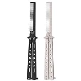 Wolike 2 Pcs of Butterfly Knife Comb Stainless Steel Folding Kinfe for Trainer Lover, Hair And Beard Comb (B)