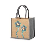 Jute Hessian Lunch Gift Bag - Flower Design (Grey)