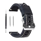 Berfine Black 24mm Genuine Leather Wristwatch Watch Band Oil Tan Vintage Watchband for Men with Stainless Buckle