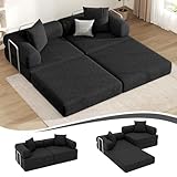 DURASPACE 78.4'' Convertible Sleeper Sofa Bed, Floor Folding Mattress Couch with Fixed-Shape Frame, Comfy Fold Out Futon, Boneless Modular Loveseat for Living Room (Chenille Black)