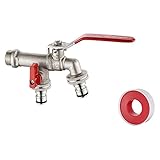 Ibergrif M22203 Double Garden Tap with Connector, G1/2 Inch Inlet and Two G3/4 Inch Outlet Outside Taps, Antifreeze -10 ℃, High Temperature Resistance 120 ℃ Double Tap Ball Valve Outside Faucet