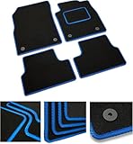 DB Bespoke - Tailored Car Mats - Compatible with Fiat Qubo 2009-2020 - Black Carpet - Non-Slip Carpet Mat - 4 pc Complete Car Floor Mats with Velcro clips - Black with Blue Trim