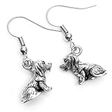 Puppy Dog Charm Earrings, Cute Tibetan Silver 3D Charms on Nickel Free Silver Plated Hooks : 30mm long, Jewellery Gift for Dog Lover and Pet Owner