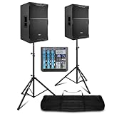 PD PDY212A Pro 1400W Active 12-Inch Speakers with PDM-S804 8-Channel Mixer, Bi-Amped Bluetooth USB Recording, Professional PA System for Band, Vocalist and Church