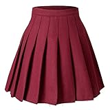Hoerev Women Girls Versatile Plaid Pleated Skirt with Shorts for Cold Weather,UK Size 10 DarkRed