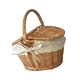 Wicker Picnic Basket Vintage Woven Storage Picnic Hamper with Lid Handle 26x18x14cm,NOPEILVI