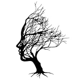 Huspox Abstract Tree Face Metal Wall Art Decor 40x28cm, Tree of Life Women Face Wall Hanging Sculpture Black