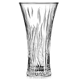 Crystal Vase, 30CM Large Glass Vases for Flowers, Crystal Clear Glass with Wood Grain Design - Wedding Centrepiece, Home Decor for Dining Table, Modern Style Gift