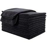 POLYTE Professional Quick Dry Lint Free Microfibre Hair Drying Salon Towel, 12 Pack (40x73 cm, Black)