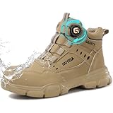 GUSAYEX Work Boots Mens Safety Boots Lightweight Steel Toe Cap Boot with Rotation Button Comfortable Safety Trainers Industrial Construction Shoes Protective Work Trainers Size 9 UK