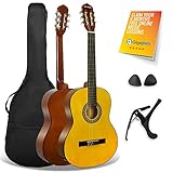 3rd Avenue XF Full Size 4/4 Classical Spanish Starter Beginner Pack Acoustic Guitar with Nylon Strings, Gig Bag, Capo and Picks – Natural