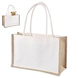 Hessian Bags Shopping Bags Tote Beach Bags Natural Reusable Jute Sacks Burlap Jute Tote Bags with Cotton Handles Reusable Shopping Grocery Bag for Picnic Travel Shopping Beach And Daily Life