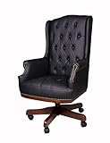 Bonded Leather Captains Chesterfield Style Managers Desk Chair Office furniture High Back Executive (Black)