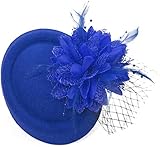 Royal Blue Pillbox Fascinator Hat for Women Weddings Bird Cage Veil Clip