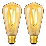 DiCUNO ST64 Vintage Light Bulb B22 6W, 60 Watt Equivalent, Antique/Retro Amber Glass Lamp, 2200K Warm White, Not-dimmable, Bayonet LED Filament Lamp Squirrel Cage, 660LM, 2 Pcs
