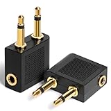 AXFEE Airplane Flight Headphone Adapters, 2 Pack Gold Plated 3.5mm Airplane Flight Adapters for Headphones, Airplane Headphone/Earphone Socket Adaptor, Stereo Aux Jack Airplane Headphone Adapters