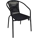 marko Outdoor Black Outdoor Wicker Rattan Bistro Chair Metal Frame Woven Seat Indoor Outdoor