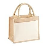 Westford Mill W425 Cotton Pocket Jute Gift Bag - Natural/Brown - Reusable, Eco-Friendly Present Tote