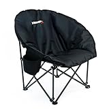 MoverX Lightweight Moon Camping Chair, Padded Armchair, Folding Chair, Camping Chairs for Adults, Foldable Garden Outdoor Picnic Festival Camp Chairs, Comfy with Pocket, Black
