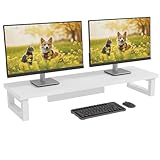 OYRREU Dual Monitor Stand, 91x26cm Desk Shelf Double Monitor Riser for Laptop PC Computer Screen Monitor Stand Desktop Organiser for Working Gaming, White