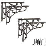 EDUWURXS Industrial Cast Iron Ornate Shelving Brackets Pack of 4 3X4 Heavy Duty Wall Brackets for Shelves, Kitchen Shelves, Living Room, Additional