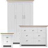 Blisswood 3 Piece Bedroom Furniture Set With 3 Door Wardrobe & 4+3 Drawer Chest of Drawer + 2 Drawer Bedside Table Cabinet for Bedroom Storage Furniture (White & Oak)