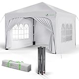 VOUNOT® 3m x 3m Pop Up Waterproof Gazebo with Sides & 4 Weight Bags & Carry Bag, Marquee Garden Party Tent Outdoor, White