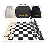 Chess Set - Tournament 20inch Silicone Chess Board, 3.5" King Height Weighted Staunton Chess Pieces with 2 Extra Queens, Professional Portable Chess Set with Storage Bag