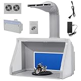 NArra Portable Airbrush Spray Booth, Foldable Paint Sprayer Box Kit with Powerful Dual Exhaust Fans, 3 LED lightings, Long Exhaust Extension Hose, Space Work Area for Painting Model DIY Arts Craft