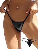 comeondear Women Micro Bikini Wet Look G Strings Thongs Knickers Plus Size Underwear Cheeky Thongs Hipster Panties Tanga Briefs Soft Shiny Swimwear Beach Panty Black UK 14