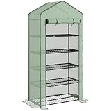 Outsunny 5 Tier Widened Mini Greenhouse with Reinforced PE Cover, Portable Indoor Outdoor Green House with Roll-up Door and Wire Shelves, 193H x 90W x 49Dcm, Green