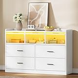 YITAHOME 7-Drawer Chest of Drawers with RGB LED Lights, White Bedroom Drawers with Open 3 Visible Flip Door Drawers, Clothing Storage Unit Bedside Table Cabinet for Bedroom Living Room Furniture