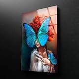 Myphotostation Butterfly Wall Art Tempered Glass Wall Art 70HX43W' Woman Portrait Wall Art Modern Decor Glass Printing Large Wall Art Tempered Glass Panel Butterfly Wall Art