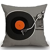 Smooffly Throw Pillow Case Retro Vintage Vinyl Record Cushion Cover 18x18 inch Linen Square Throw Pillow Cover for Living Room Sofa Couch Bed Pillowcase 45cm x 45cm