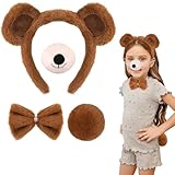 Hifot 4PCS Bear Costume Accessories, Furry Bear Ears Headband Bear Nose Bow Tie and Tail Set, Cute Bear Dress Up Animal Costume Kids Adult for Halloween Carnival Cosplay Birthdays Party World Book Day