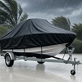 Heavy Duty 1200D Boat Cover, Waterproof & UV Resistant, Fits 14-16 FT X 90" Beam Width V-Hull, Tri-Hull, Bass Boats - Trailerable Marine Grade Cover with Adjustable Straps for All-Weather Protection