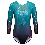 ZNYUNE Gymnastics Leotards for Girls Long Sleeve/Sleeveless Colorful Sparkle Athletic Ballet Dance Leotard for Kids 3-12 Years B285 Aqua 14A